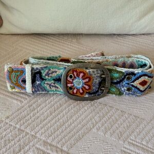 Colorful Embroidered Belt with Metal Buckle